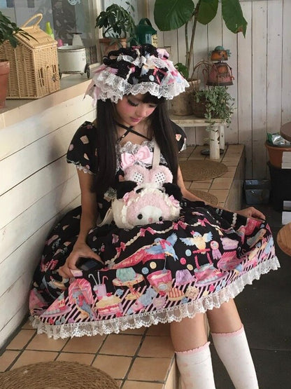 Lolita Baby Hat with Lace Trim in Three Colors - Good Night Meow