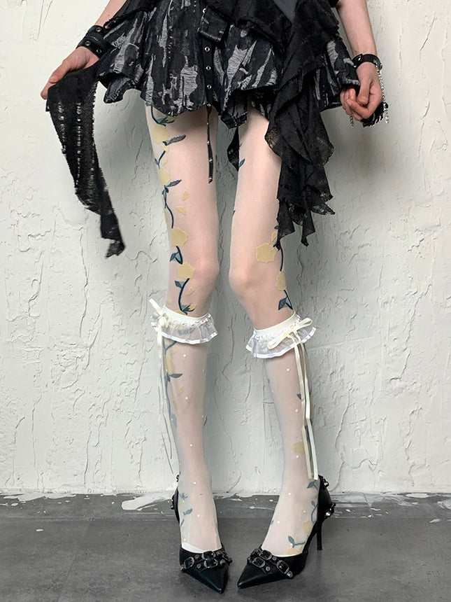 Gepunktete Rüschen, weißes Muster, Y2K, selbstbindender Riemenbesatz