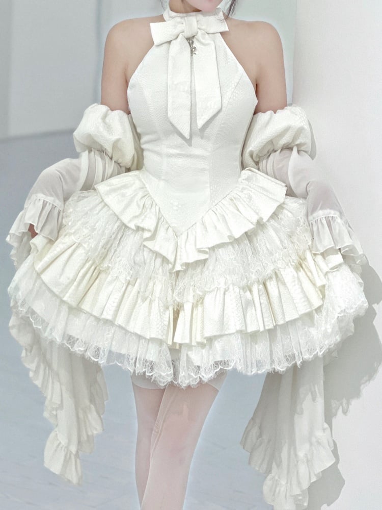 White Cutout Halter Neck JSK Lolita Dress | Diamond Honey