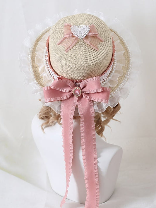 Band Lolita Strass Kei Land Rosa Bowknot Mori Hut Stroh Spitze