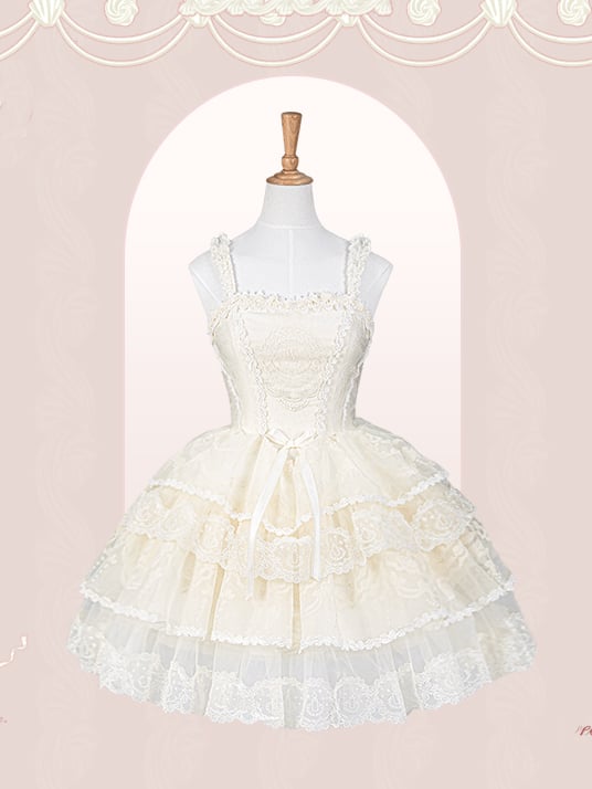 Korsett Stufenkleid Lolita Rock Weiß Creme Prinzessin