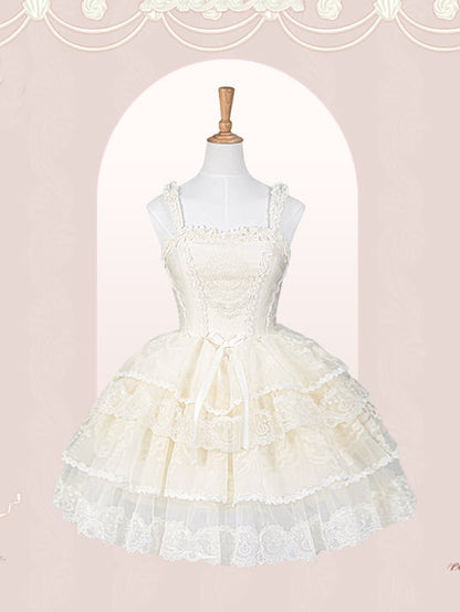 Korsett Stufenkleid Lolita Rock Weiß Creme Prinzessin