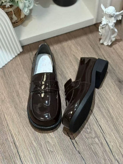Design Brown 2.5cm Preppy Style Slip-on with Heel Loafers