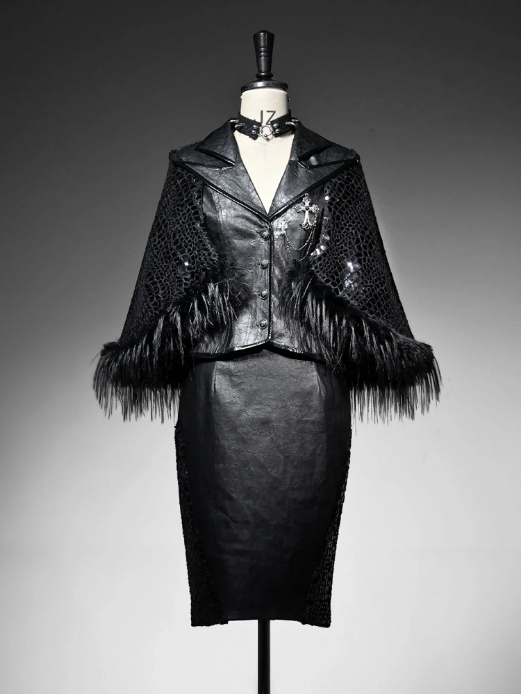 ブラックのひび割れスカート ゴス オフィスレディ Aラインスカート