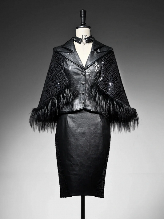 Black Cracked Skirt Goth Office Lady A-line Skirt