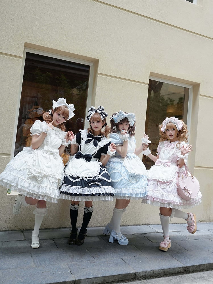 White Flutter Strap Heart Pocket Lolita Apron