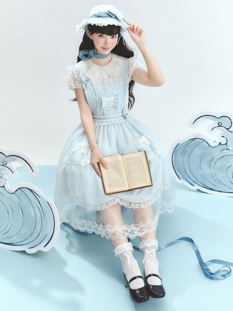 Summer Beach Blue White Lace Overlay Lolita Dress - Liz Bird