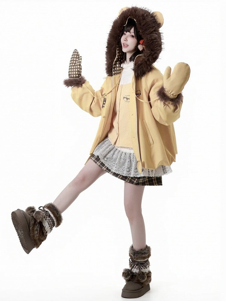 Hooded Hem Jacket Yellow Bubble -