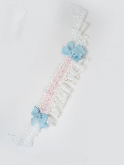 White Hairband Lolita Blue with Lace Bowknots