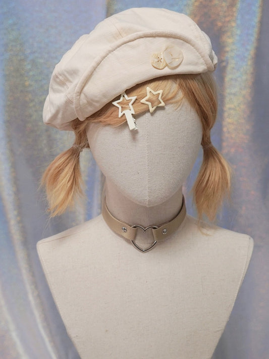 ベレー帽 ベージュ 装飾ボタン