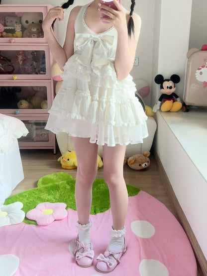 with Mini Innocent Halter Empire Trim Soft Dress White Waist Lace Tiered