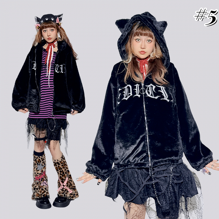 Pastell Punk Hase/Kätzchen Ohren Kapuze Plüschmantel