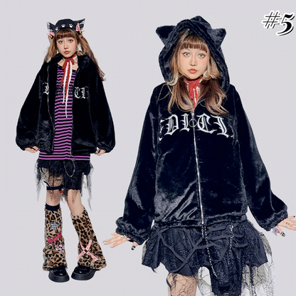 Pastell Punk Hase/Kätzchen Ohren Kapuze Plüschmantel