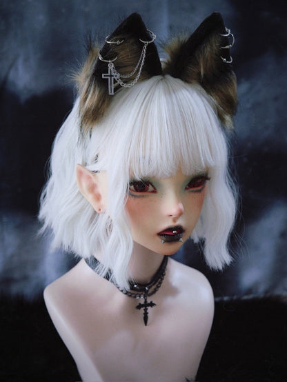 Yellow & Black Gothic Cross Wolf Ear KC with Chain - Strange Sugar