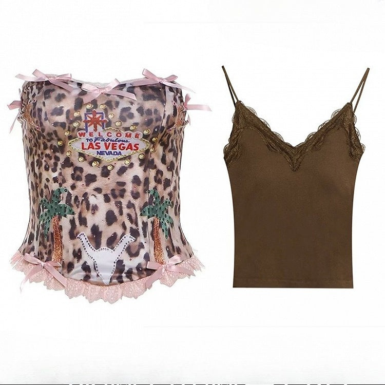 Trägerloses Top mit Leopardenmuster, gepolsterte Körbchen, Camisole, Braun/Rosa