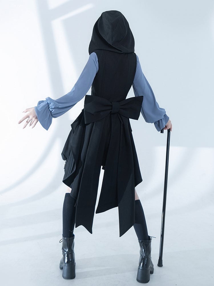 Bow Black with Ouji Train Back Fashion Big Waistcoat Hooded