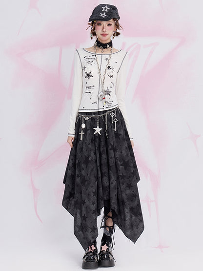 Weißes, kurzes Top mit Rundhalsausschnitt und Sternenmuster