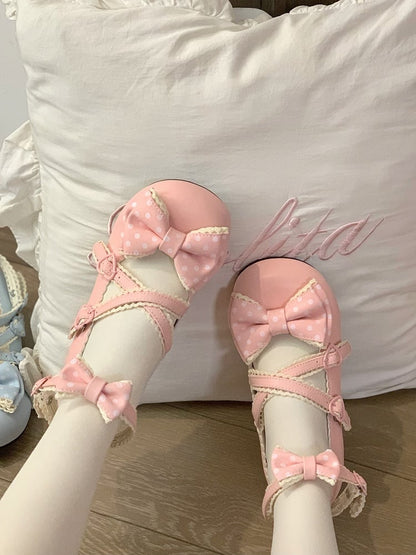 Mary Crisscross Pink Janes Trim Low-heel Sweet with Lolita Lace Straps