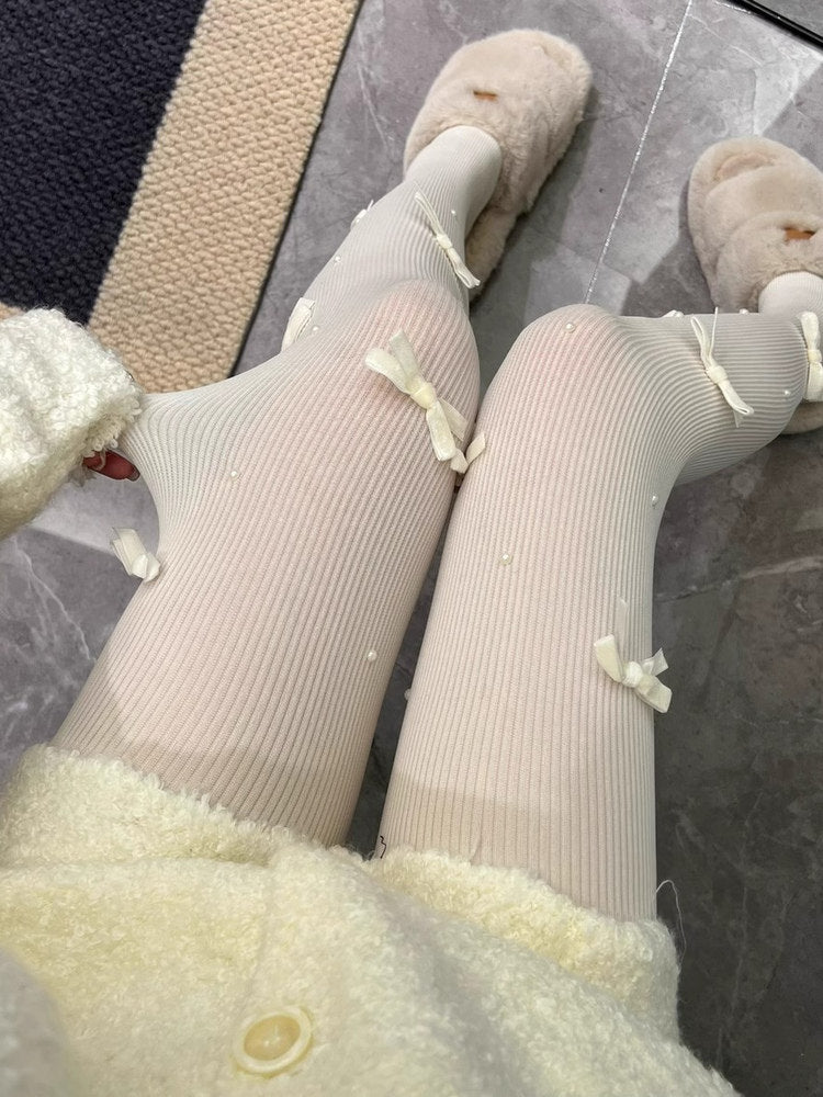 Colors: with Ribbed Tights Accents Bow Yellow (2 Pearl