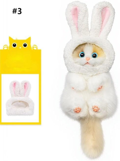 Options Cat Cute Plush Hood with Keychain Hat Realistic Bunny 4