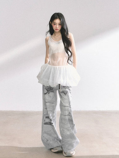 バックレスメッシュバブルオーバートップホワイトセルフタイボウバック