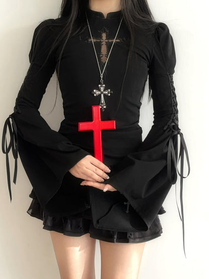 Black Trim Three-Tiered Mini Skirt Lace