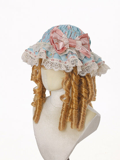 Floral Print Baby Hat with Lace Trim, Two-Color Lolita Style - Alice Girl