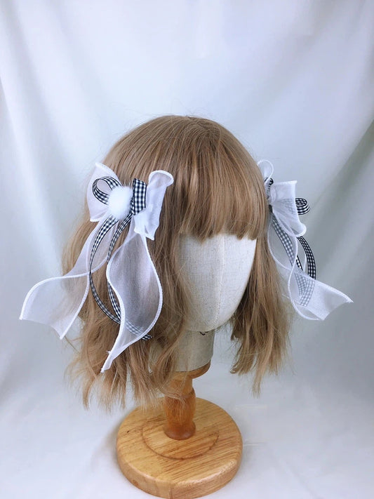 Hair Bow of (Set Gingham Clips Sheer 2)