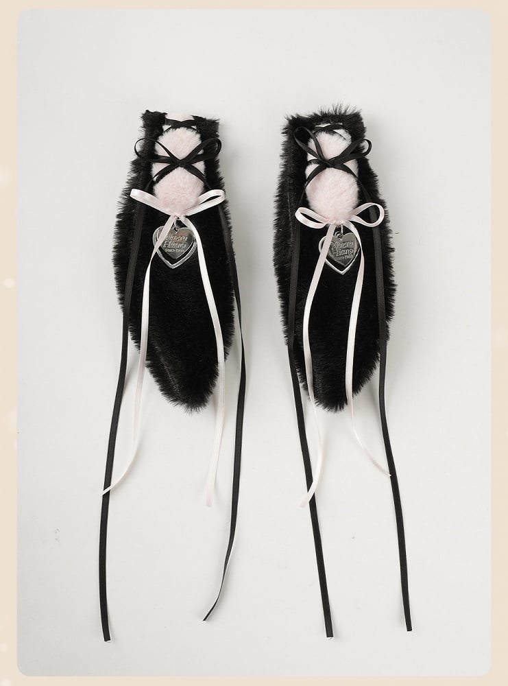 Black and Pink Plush Hat with Detachable Bunny Ears