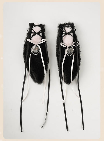 Black and Pink Plush Hat with Detachable Bunny Ears