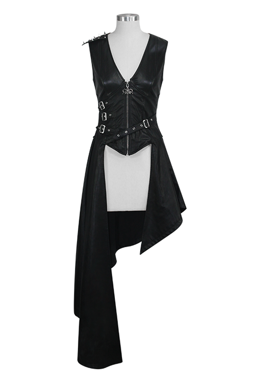 Asymmetric Zipper Leather Mini Dress Punk Sleeveless