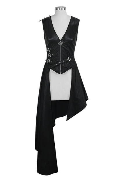 Asymmetric Zipper Leather Mini Dress Punk Sleeveless