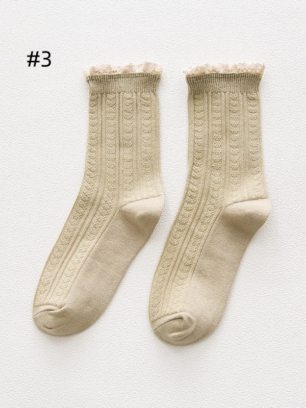 7 Options Sweet Ruffled Cuff Calf Socks