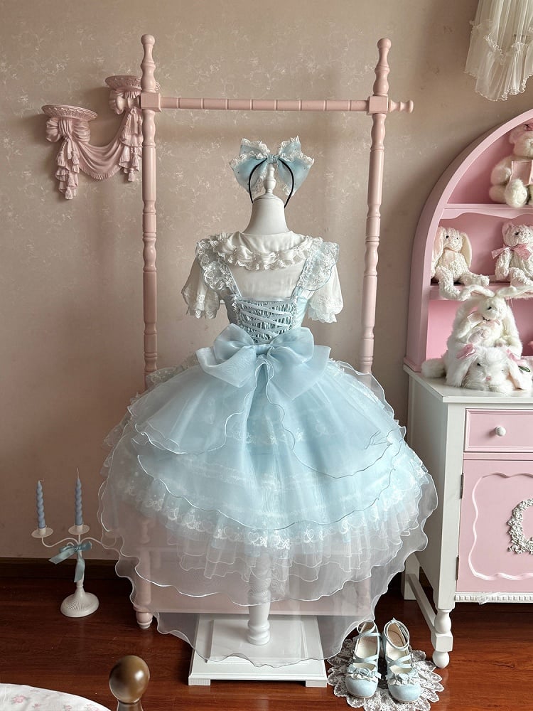 Schleifenkleid JSK Hanayome Rock Prinzessin Lolita Lagenblau Akzente Tüll