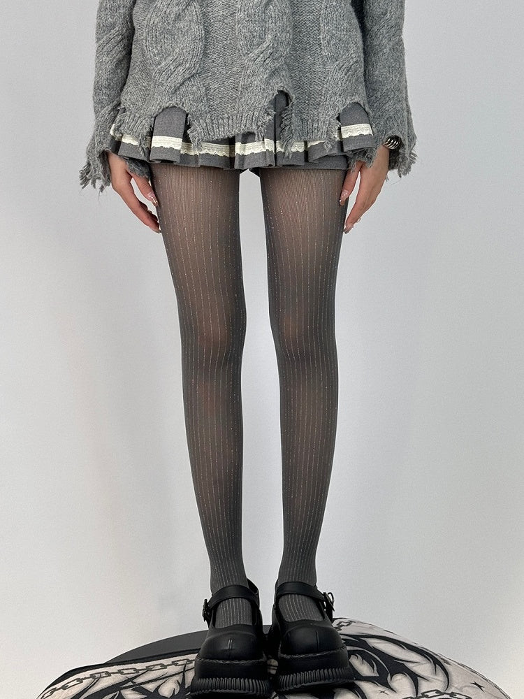 Black/Red/Gray/Brown Tights Pattern Striped