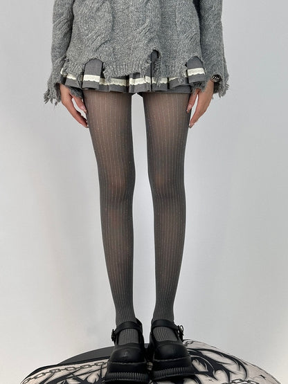 Black/Red/Gray/Brown Tights Pattern Striped