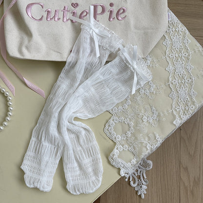 Socken mit Schleife, Tüll und Spitzendetails, Weiß/Schwarz, gerüscht