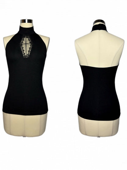 with Gothic Halter Cut-Out Black Embroidery Cross Vest Coffin