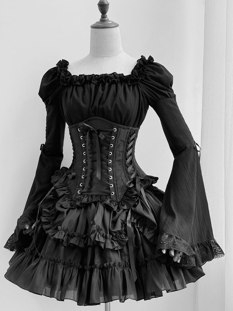 Lolita Lace-up Black Details Gothic Boned Corset