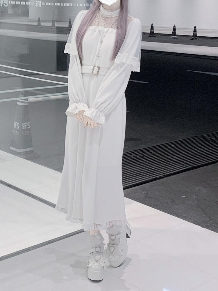 with Mermaid White Cape Dress Kei Neckline Sleeves Refined Ethereal Illusion Jirai