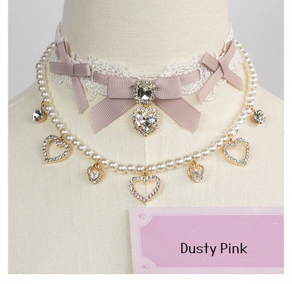 Chain Layer 11 Detachable Double Beaded Heart Jirai Choker Kei Charms Rhinestone with Options