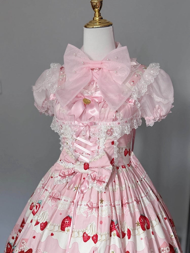 Chemisier bouffant Lolita Fraise Nœud Perle - Lan Jian Chuan