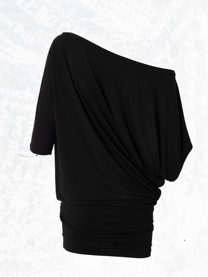Asymmetrical Batwing Sleeve Black Bodycon Dress with Wing Print - NO ROMANCE