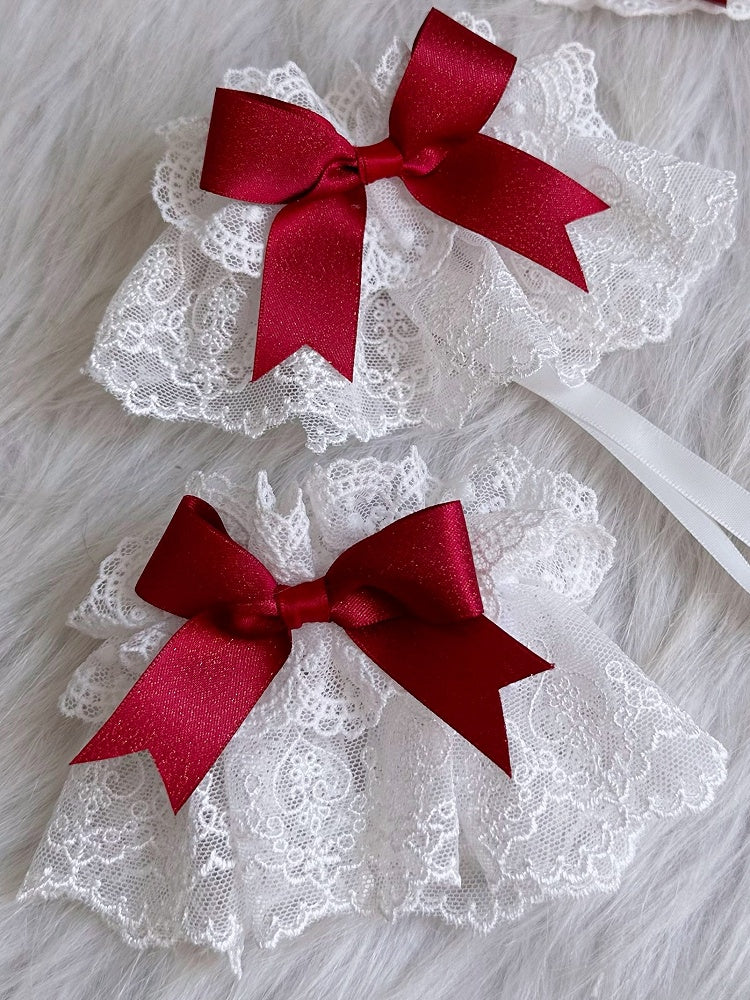 Lace Red Lolita White Bowknot Wrist Sweet Cuffs