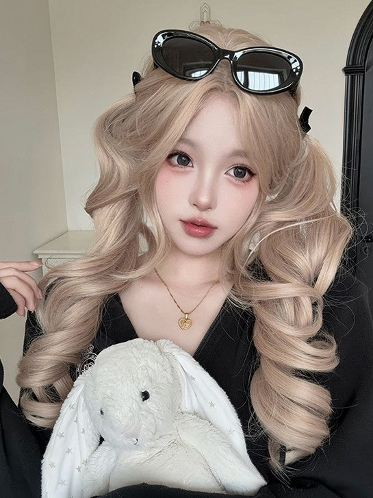 Pony mit gewellter Perücke, Vorhang, blond, 75 cm Länge