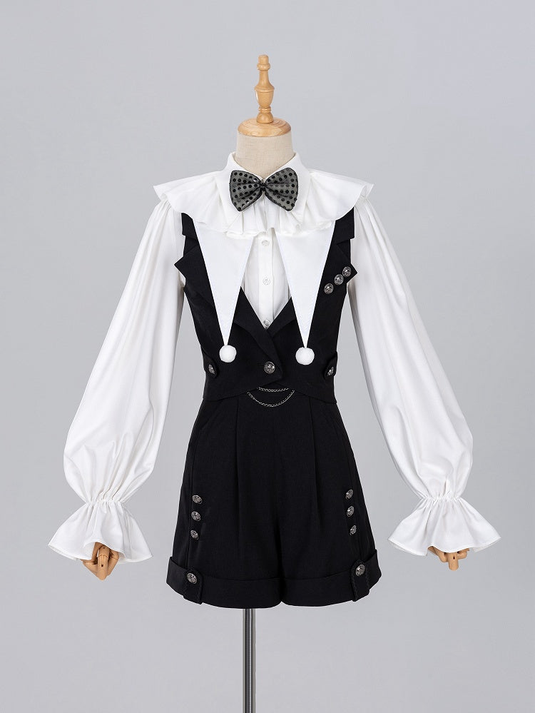 White Clown-Themed Shirt with Detachable Collar and Polka Dot Bowtie - DevilInspired Exclusive Collection