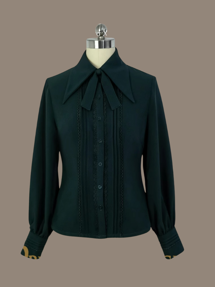 プリンス レース スリーブ 4 とロングディテール フォールドオーバー プリーツオプション カラーシャツ カラーポイント