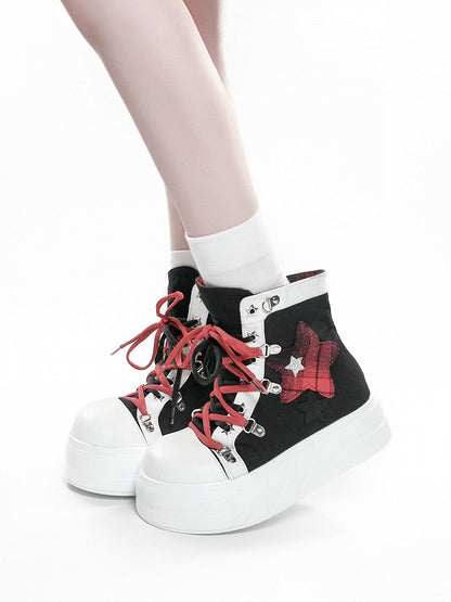 Black & Red Star Pattern Platform Shoes - Transfer Student