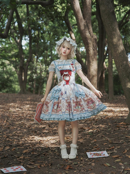 Alice in Wonderland Style Azure Sweet Skirt with Detachable Bow Ribbons - Forest Fairy Tales