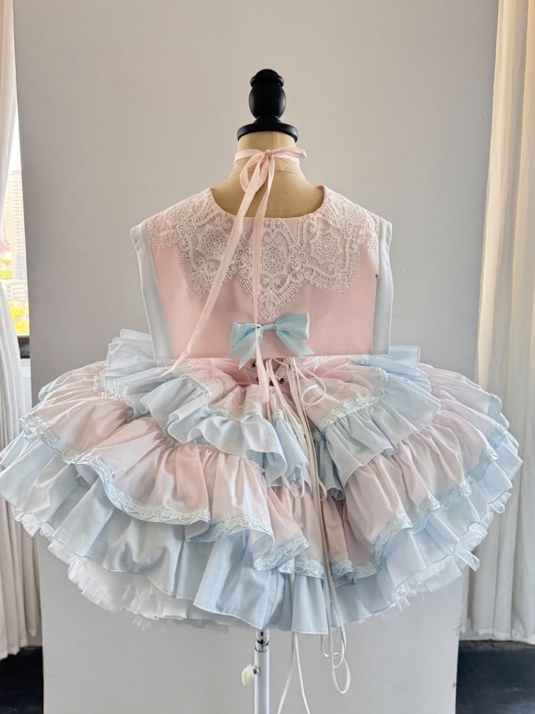 Pink and Blue Princess Corset Puffy Dress Tiered Ruffle Skirt Full Set